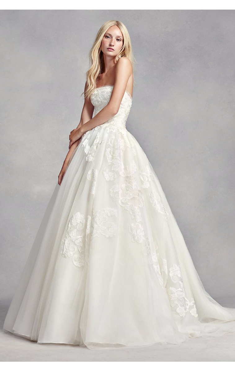 Best Selling New Coming Strapless Lace Embroidered Long Ball Gown Tulle Wedding Dress VW351297