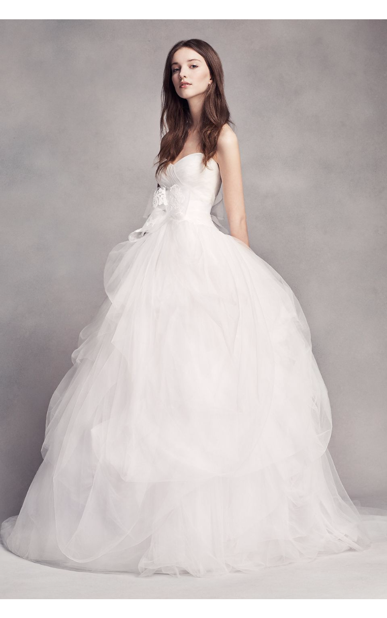White by Vera Hand-Draped Strapless Sweetheart Neckline Tulle Wedding Dress Style VW351339