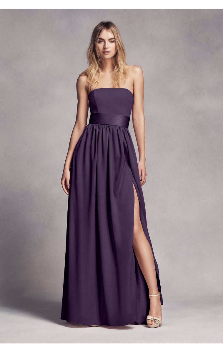 Floor-length Crepe and Charmeuse Long Strapless Bridesmaid Dress with Belt VW360307