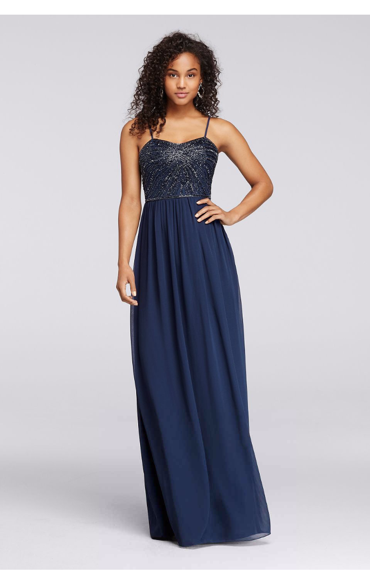 Spaghetti Straps Delicate Beads Embellished Long A-line Dress W10154