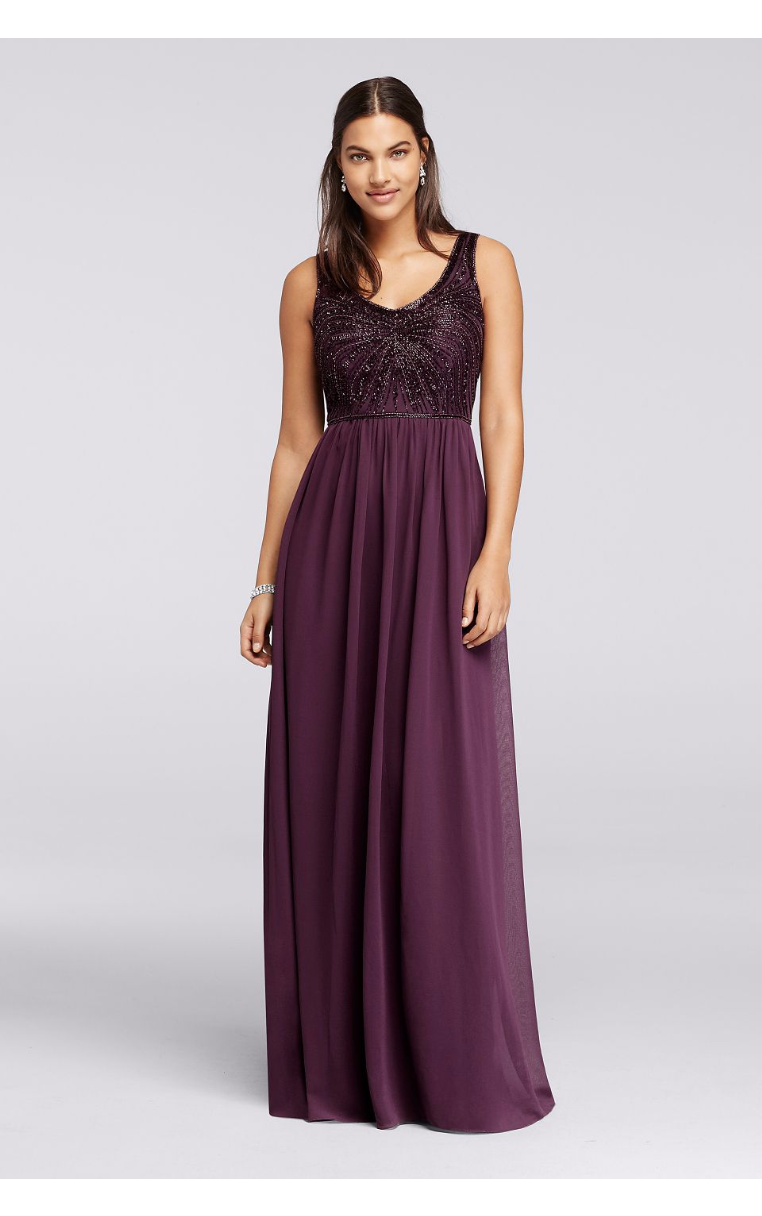 New Coming Long Beaded V-neckline Chiffon Bridesmaid Gowns W10162 Style