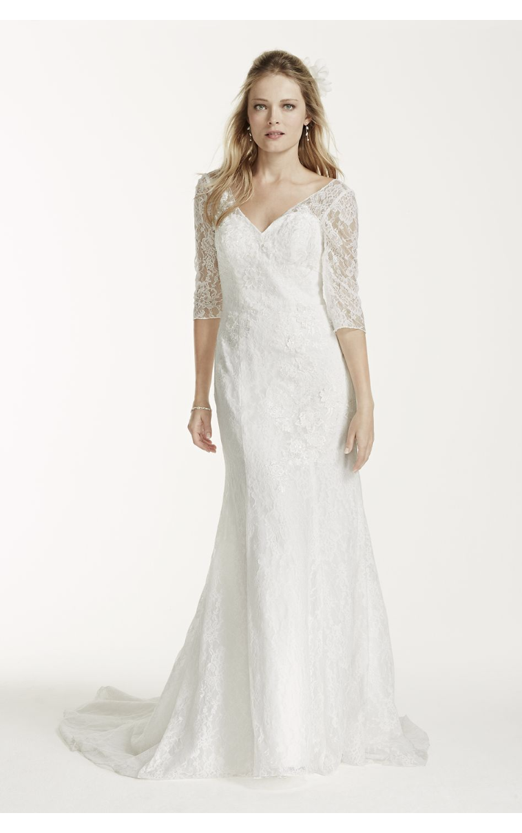 3/4 Sleeve All Over Lace Trumpet Gown Style WG3684