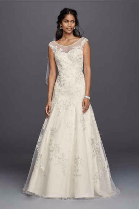 Jewel Tulle Aline Floor Length Delicate Lace Appliqued Wedding Dresses WG3756