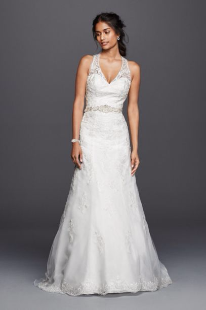 Halter Neckline Jeweled Lace V-neck Bridal Dress WG3799