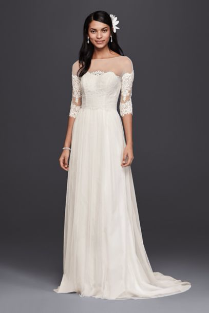 3/4 Sleeves Illusion Neckline Tulle Wedding Bridal Dress WG3817