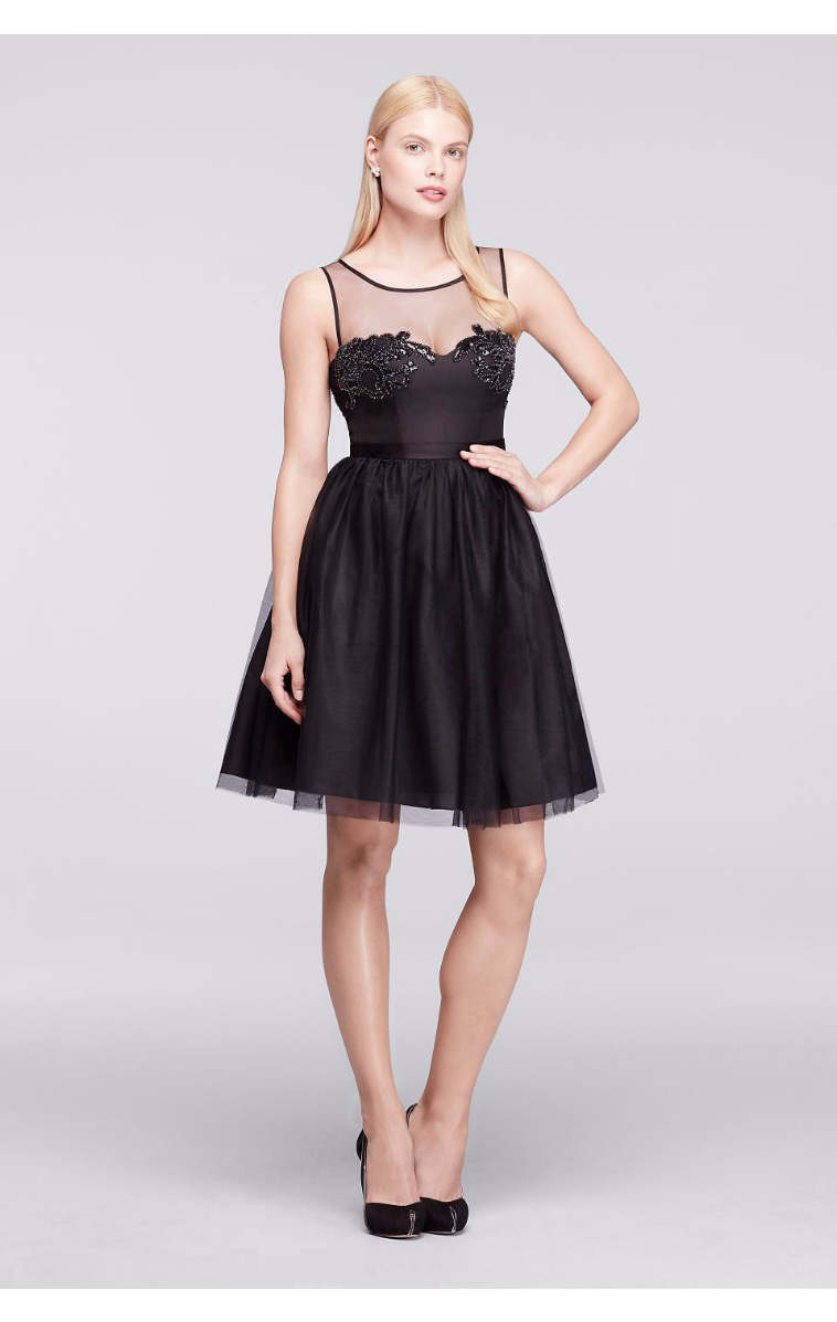 New Arrival Illusion Bateau Neckline Short Sleeveless Tulle and Satin Party Dress ZP281653